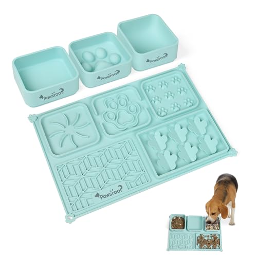 Extra Large Dog Lick Mat & Slow Feeder Bowl Set - XXL Silicone Enrichment Tray for Large Breeds - 2-in-1 Calming Puzzle Toy with 3 Removable Bowls (Soft Mint) - color: Soft Mint
