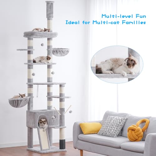 Hey-brother Cat Tree Tower, Adjustable Height, Floor to Ceiling, MPJ091W - color: Light Gray