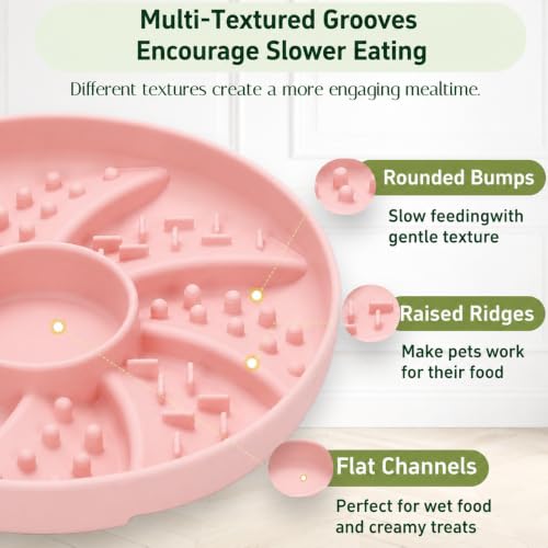 Slow Feeder Dog Bowl Silicone Suction Cup Anti Spill Dogs Cats Pink - color: Pink