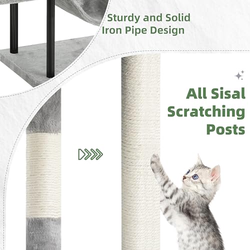 Gitelsnour Cat Tree, 43.3'' Cat Tower with Hammock for Kittens GCT004SW - color: Light gray, size: 43.3 inches
