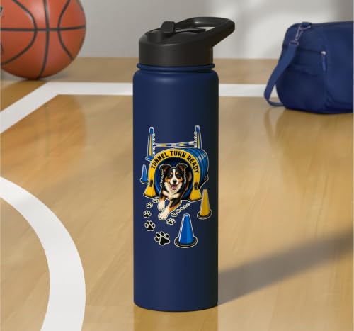 TUNNEL TURN READY Dog Agility Course, Training, Jump Bar Stainless Steel Insulated Water Bottle - color: Navy Blue