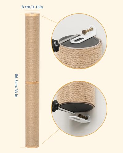 Aechonow 68" Wall Mounted Cat Scratcher,2Pcs of 34in Sisal Scratching Posts - color: Brown - 2Pcs