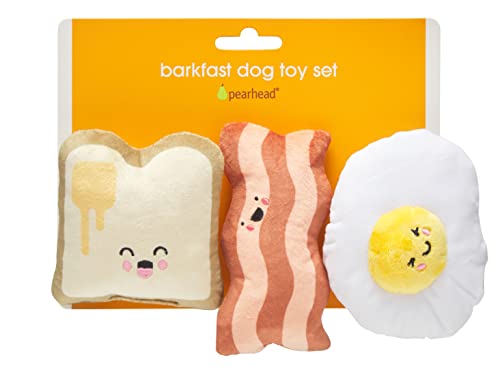 Pearhead Breakfast Dog Toy Set - 3-Piece Bunch Food Theme (Egg - color: Barkfast Dog Toy Set, size: One Size