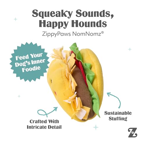 ZippyPaws NomNomz Dog Squeaky Toys to Keep Them Busy, Pet Products - Taco - color: Taco