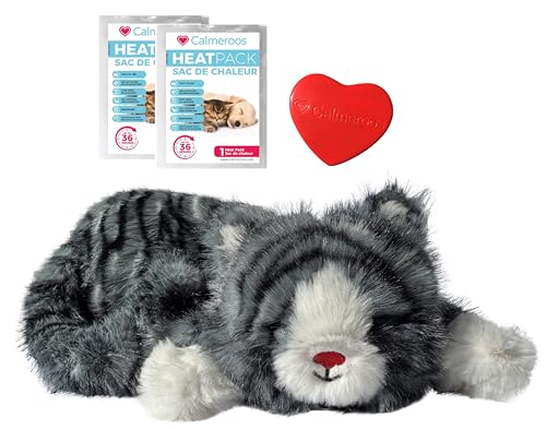 Plush Heartbeat Toy - Calming Anxiety Relief Toys for Puppies and Kittens - Heartbeat in a Soft Comforting Pet Plush for Dogs and Cats (Grey Stripe) - color: Grey Stripe