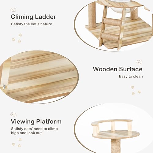 EUREKA ERGONOMIC Cat Tree Large 52 Inch, Wooden Cat Tower Multi-Level Cat Tree Tower for Indoor Cats Large Adult with Scratching Post, House, Pompoms, Cat Stand with Scratch Pad (Yellow) - size: CT02