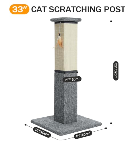 Made4Pets Cat Scratching Post for Indoor Cats, Sisal Carpet Scratcher, 32" - color: Grey-Sisal & Carpet