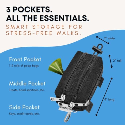 Dog Poop Bag Holder for Leashes and Treat Holder with 3 Waterproof Pouches - color: Midnight