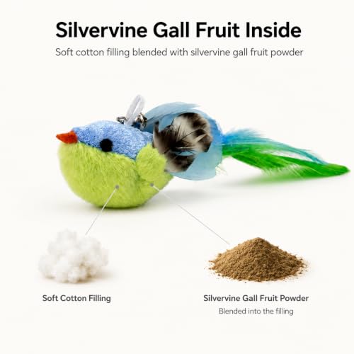 Silvervine Bird Cat Toy Refills, 3 Pack with Feathers and Bells