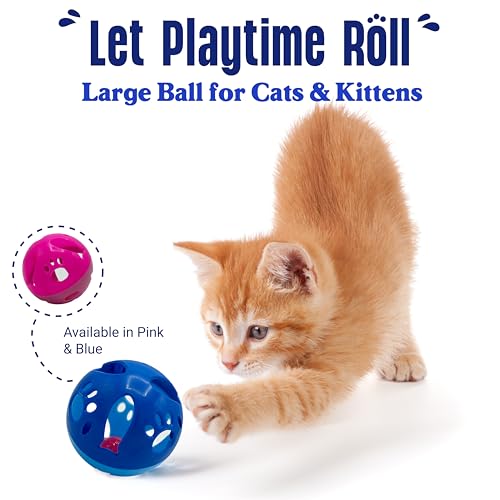 Large Cat Ball Toy with Bell – Blue (4", 1-Pack) - color: Blue - 1 Pack