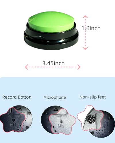 Dog Talk Buttons Voice Recording Button for Communication and Pet Training 30-Second Record & Playback Talking Button for Study, Office, Family, and Kids (Green, one) - color: Green