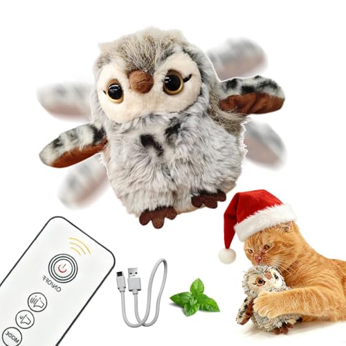 Puffluv Flapping Cat Toy,Interactive Owl with Remote Control, 3 Modes Flapping Wings & Chirping, USB Rechargeable,Catnip, Mimic Bird for Indoor Cats, Never Bored - style: Owl-with Remote Controle