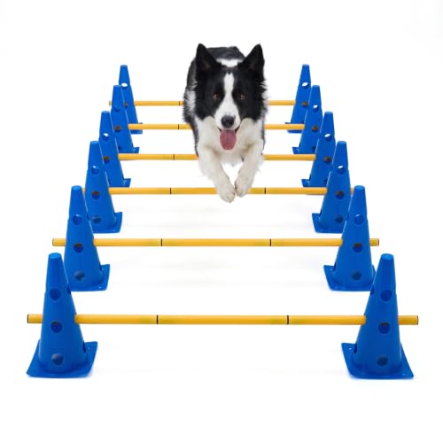 TrailBlaze Dog Agility Equipment Training Set, 12 Pack 32cm Plastic Agility Cones with 6 Adjustable Agility Jump Rods, for Puppy Medium Large Dogs Outdoor Backyard Exercise
