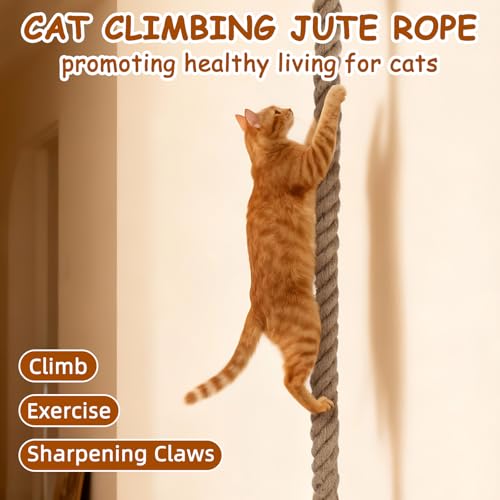 2" x 4.92Ft Cat Climbing Jute Rope with Hook for Wall Mounting - size: 59 IN(1.5M)