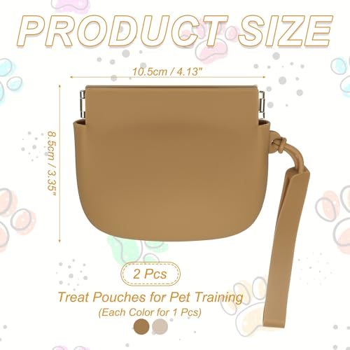 Silicone Dog Treat Pouch, Auto Closure, Pocket Size, Portable Walking Bag for Dog and Cat 4x3 Inch (Brown/Beige, 2Pcs), Intended for Pet Travel/Training/Walking - color: Brown/Beige