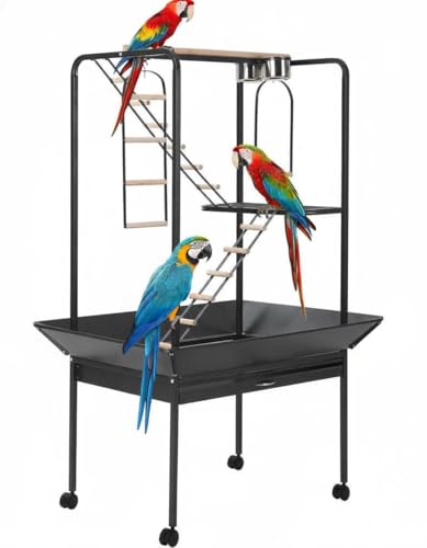 Garvee 64'' H Inch Birdcage Stand Play Center with Perches and Ladders - size: 64'' H