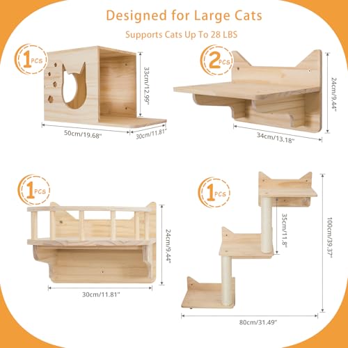 Cat Wall Shelves, 9-Piece Cat Wall Furniture for Large Cats - size: 9 pcs