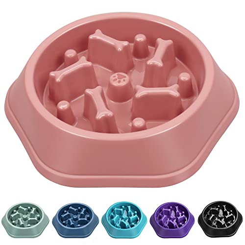 UPSKY Slow Feeder Dog Bowl Anti-Chocking Slower Feeding Pet Puzzle Bowls - color: Pink