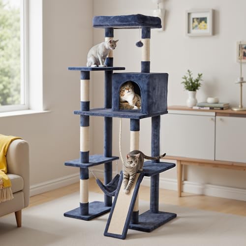 DUMOS Large 63in Cat Tree Tower with Scratching Posts, Indoor Cats Use - color: Dark Grey, size: 63 Inch