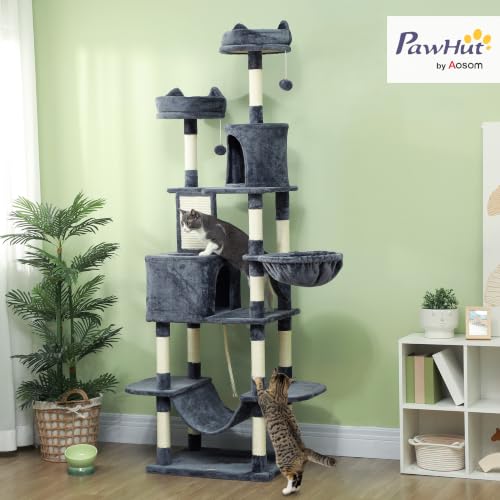 PawHut Cat Tree, 81" Cat Tower for Large Adults Indoor Kittens, Dark Gray