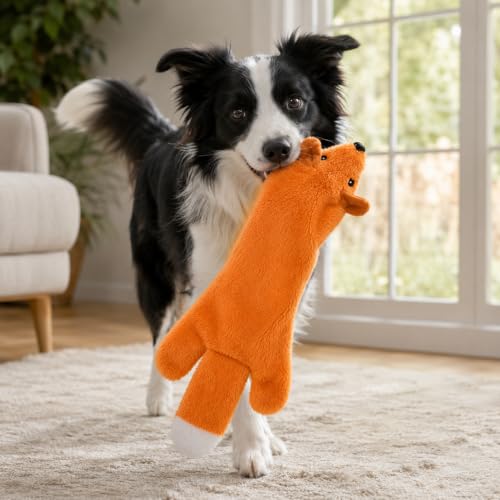 Interactive Crinkle Fox Dog Toy – No Stuffing Plush Squeaky Pet Toy (22"x8.5"), Tear-Resistant Reinforced Stitching, Odor-Free Chew Toy, Keeps Them Busy for Small, Medium & Large Dogs - color: Crinkle Fox (Brown)