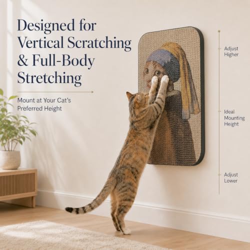 Cat Wall Scratcher, Art Cat Scratching Board for Indoor Cats - color: Cat with Pearl Earring