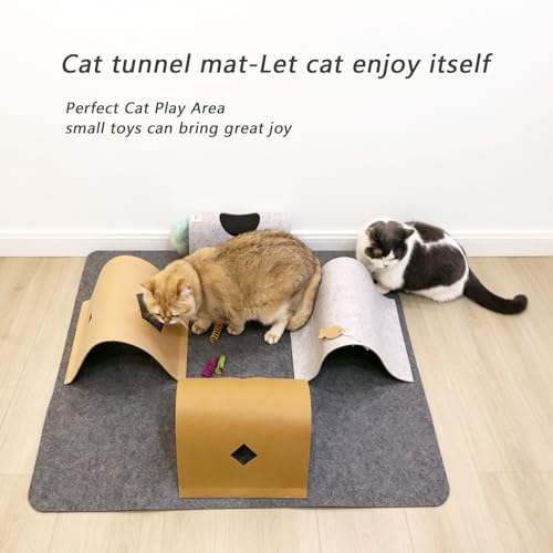Cat Tunnel Mat for Indoor,4-Way Felt Cats Play Mat Cat Cave for Hide & Seek - color: Gray