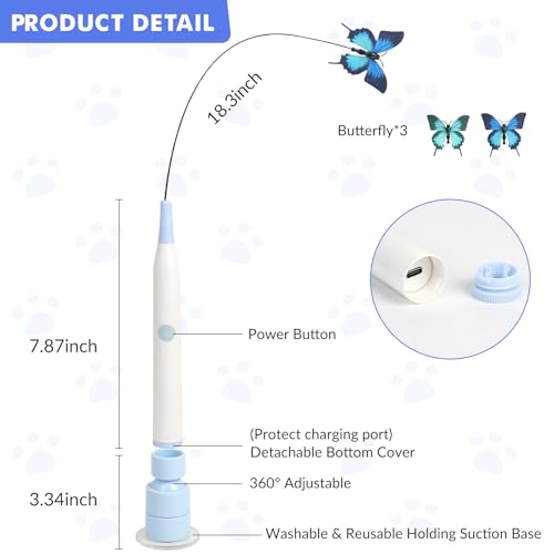 Wortade Automatic Butterfly Cat Toy, Electric Cat Teaser Toy, Blue
