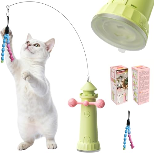 Interactive Cat Toy for Indoor Cats, Strong Suction Cup, Extra Yarn - color: Green