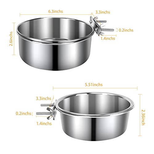 2 Pcs Stainless Steel Medium Dog Crate Food Water Bowl, 45 & 31 OZ - color: Silver, size: M (45 & 31 OZ)