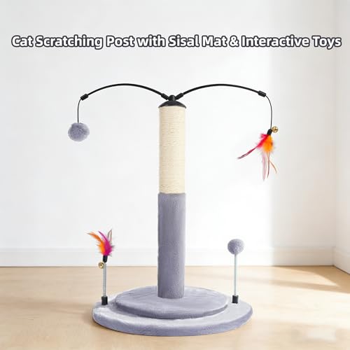 YUNIQUE Cactus Cat Scratching Post with Sisal Rope, Small Cat Tree with Dangling Balls & Feather for Kittens (Green, 22.8'') - color: green, size: 22.8'' square