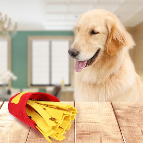 TEHAUX Dog French Fry Snuffle Toy Felt Slow Feeder Training Puzzle Squeaky Pet Interactive Toy Food Dispensing Enrichment Mat for Dogs 8.46X6.69X3.14 in