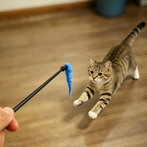 6 PCS Wiggly Worm Cat Wand Toys Interactive Colorful Plush Cat Teaser Stick - color: B[Worm]