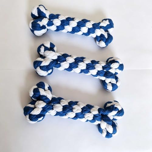 Cotton Rope Bone Dog Chew Toy, Braided Knot Teething Toy for Puppies & Adult Dogs, Dental Cleaning & Boredom Relief, Anti-Destructive Chewing Training Pet Toy (Blue & White) - color: Blue & White