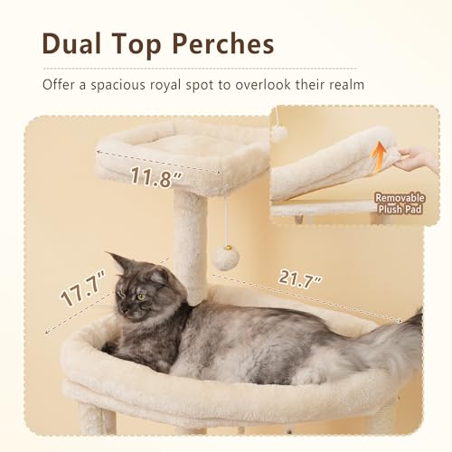Heybly 64.2" Heavy-Duty Cat Tree for Large Cats with Wide Base HCT027M - color: Beige, size: 64.2 inch