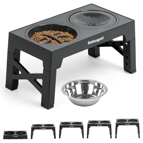 3-in-1 Elevated Slow Feeder Dog Bowls for Food and Water, 5 Heights Adjustable Raised Dog Bowls, Non-Slip, No Spill, for Small Medium Large Dogs and Cats(Grey) - color: 3Pcs-Grey