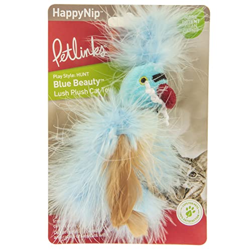 Petlinks HappyNip Blue Beauty Plush Cat Toy, Contains Silvervine & Catnip - Blue, One Size - color: Blue Beauty Bird, size: Set of 1