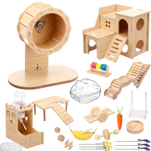 Leinuosen 19 Pcs Hamster Cage Accessories Exercise Wheel Platform Hideout
