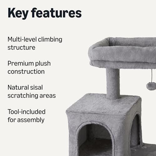 Amazon Basics Indoor Cat & Kittens Multi-Level Climbing Activity Tower with Scratching Posts, FSC Certified, 60.1" (152.7cm) H, Grey - size: Large – 60.1" (152.7cm) H