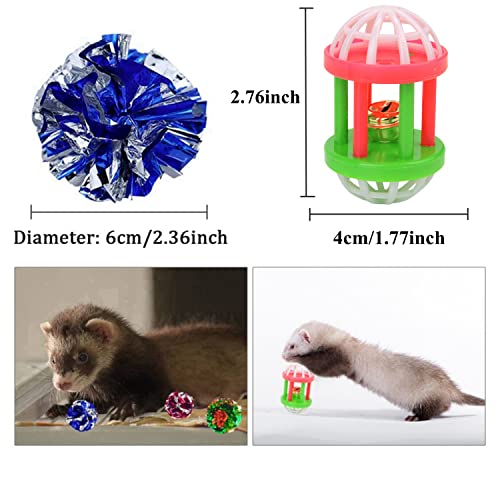 11 Pack Ferret Toys Set Mylar Crinkle Balls Hollow Sound Toy with Bell Interactive Exercise Scratch Play Chasing Toys for Indoor Pet Ferret Cat Kittens