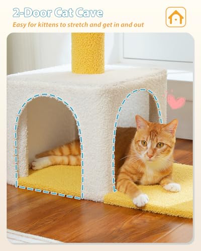 MUTTROS Cute Cat Tree with Flower Top Bed - Cloud Scratching Posts, 35" Small Cat Tower with Large Metal Frame Hammock for Indoor Cats, White Cat Condo for Kittens, Yellow - color: Cloud White, size: 35" Upgraded Flower Cat Tree