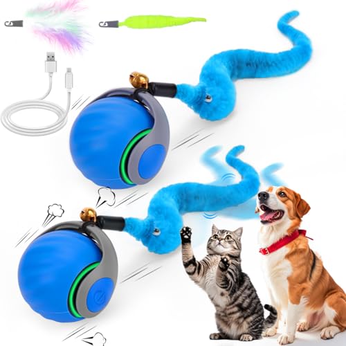 2PCS Interactive Cat Toy Ball, Rechargeable Cat Toys for Indoor Cats - color: blue+blue