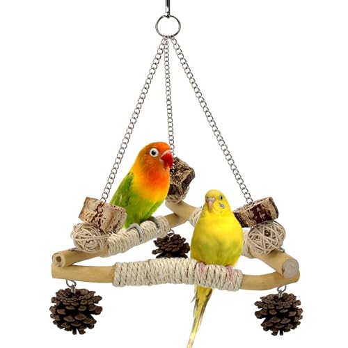 Bird Swing for Cage with Chew Toys, 3 Sisal-Wrapped Stable Perches(S) - size: Small