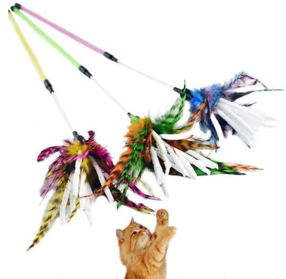 Kats'N Us 18 Inch Feather Wand with Mylar Crinkle Teaser Cat Toy (1, Blue) - color: Blue