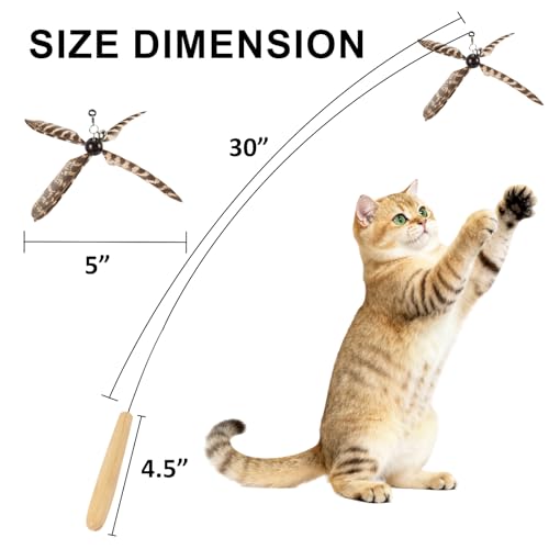 Cat Wand Toys Interactive for Indoor Cats, 4PC 4-Blade Feather Propeller Refills, 1PC Cat Wand (Wild-Style Brown) - color: Wild-Style Brown