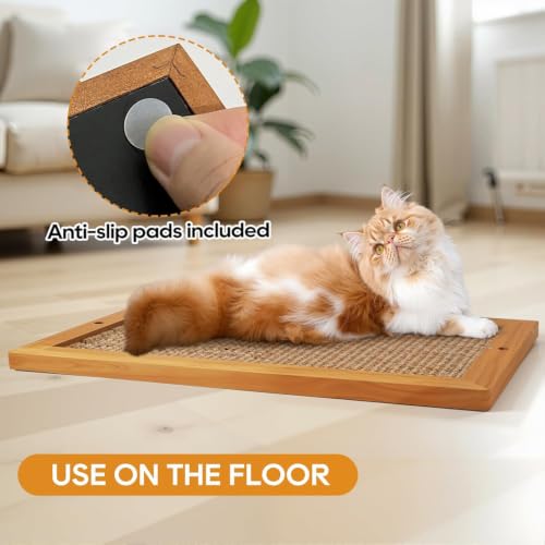 Wooden Sisal Cat Scratching Post, Wall & Floor Mount Vertical Cat Scratch Pad for Indoor Kittens Adult Cats, Durable Cat Wall Scratcher Furniture Protector Cat Toy