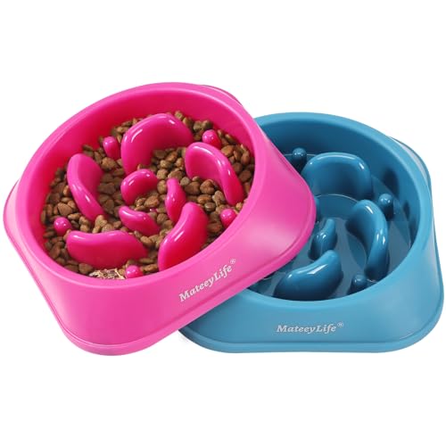 MateeyLife 2-Pack Slow Feeder Dog Bowls, 2 Cups, Dog Puzzle Feeder Bowl - color: C-Purple&DarkBlue, size: Medium