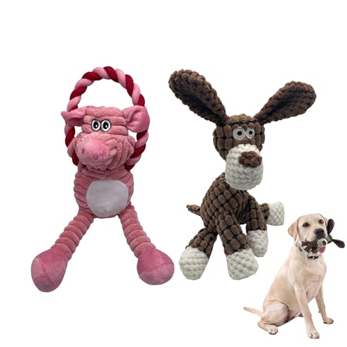 Plush Wrinkled Squeaky Dog Toy,2-Pack The Best Durable Teething Puppy Rope Chew Toy Keeps Them Busy Playing Hide-and-Seek Suitable for Puppy, Medium Dogs and Large Dogs (Pink & Gray) - color: Pink & Gray