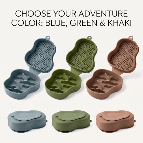 Collapsible Dog Travel Bowl with Lid, Slow Feeder (Bluish) - color: bluish