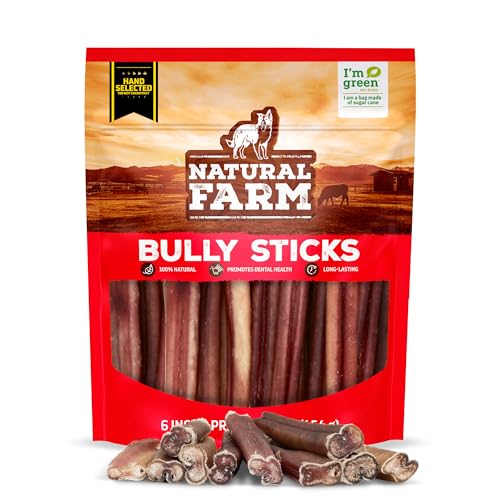 Natural Farm Odor-Free Select Bully Sticks, (6-Inch, 1-Pound), Hand Selected for Consistent Thickness, 100% Beef Pizzle Dog Chews, Fully Digestible, High Protein, Best Dental Treats - size: 6" Select - 1 Pound